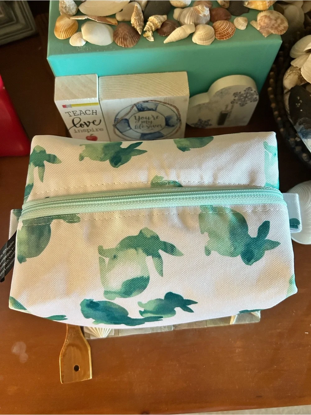 Aqua Bunny Print Cosmetic Bag
